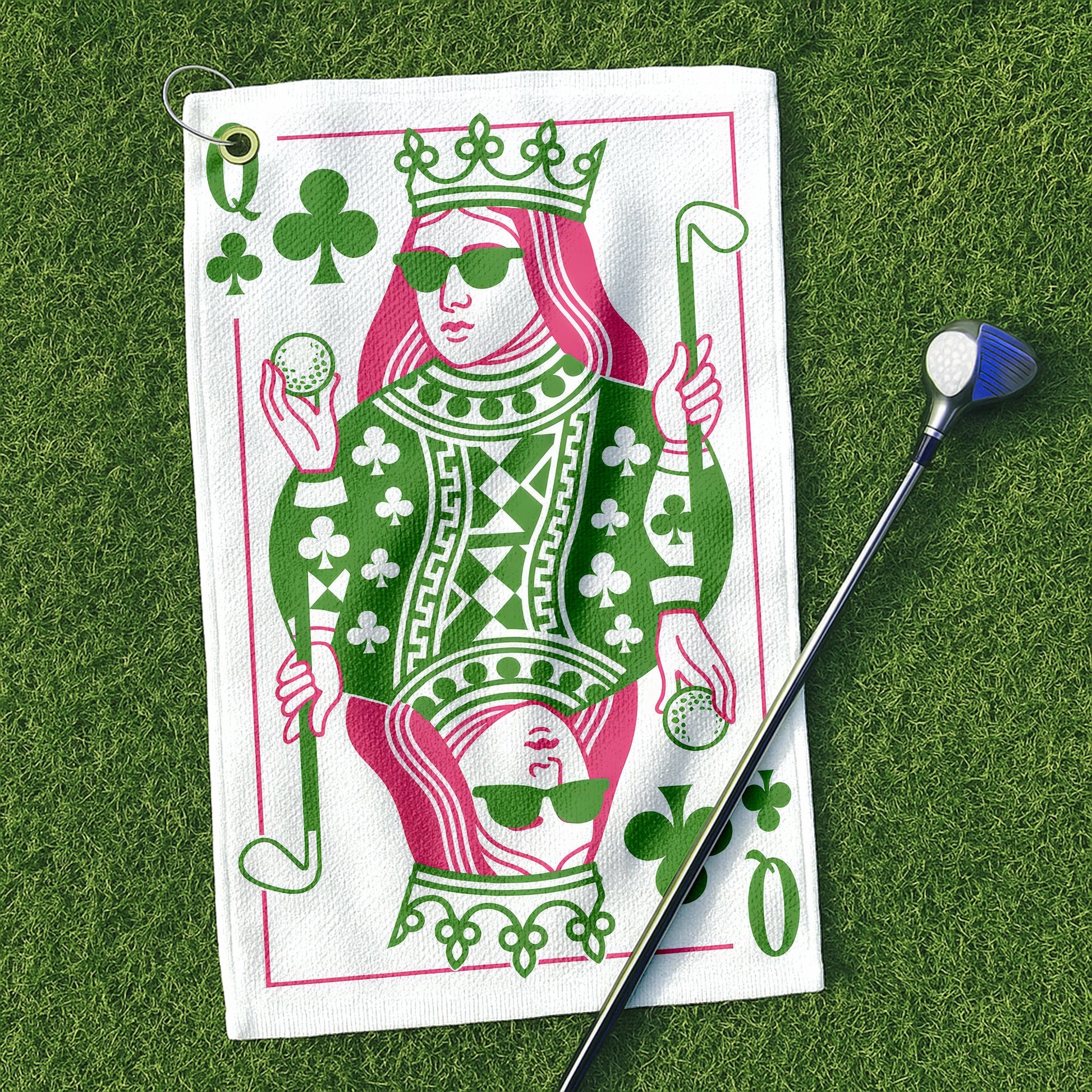 Queen Of Clubs Playing Card Golf Towel, Microfiber Golf Towel, Golf Accessories