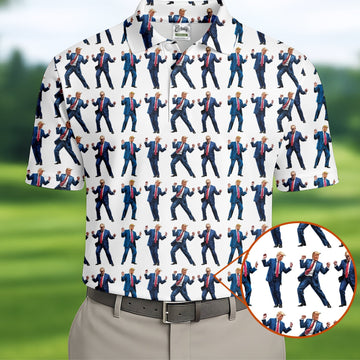 Christmas Trump Dancing Golf Tops For Men, Christmas Golf Polos Shirt, Men Golf Apparel