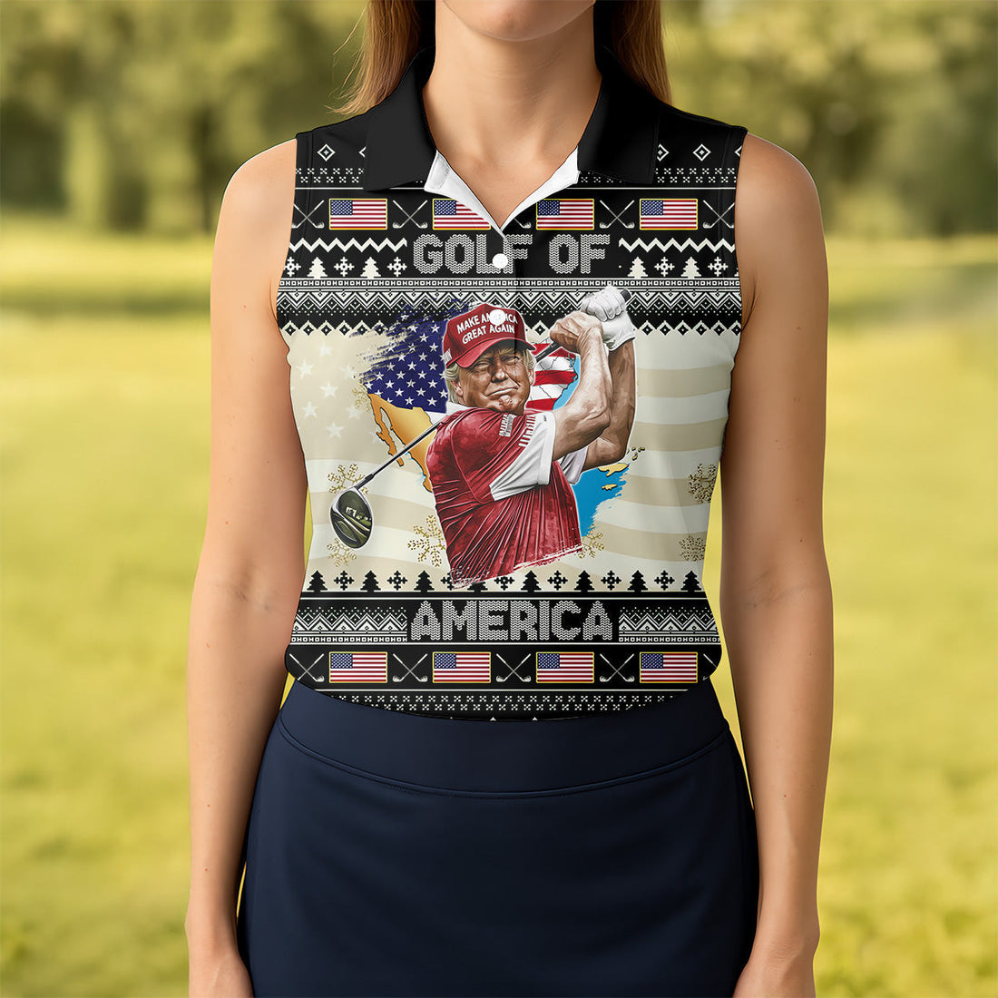 Trump Golf Of America Christmas Golf Shirt Women's Golf Shirts, Unique Gift For Golfer, Ladies Golf Polos