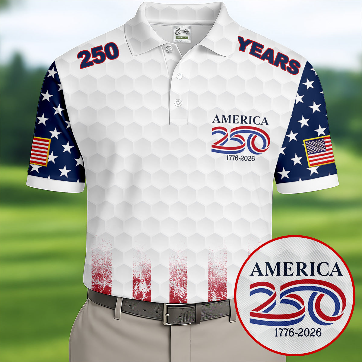250 Years America Golf Ball Pattern 4th Of July Golf Shirt, Patriotic Golf Shirt, Golf Shirts For Men