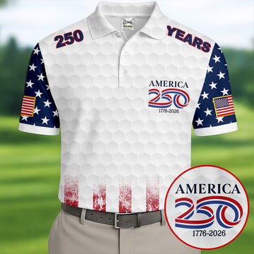 250 Years America Golf Ball Pattern 4th Of July Golf Shirt, Patriotic Golf Shirt, Golf Shirts For Men