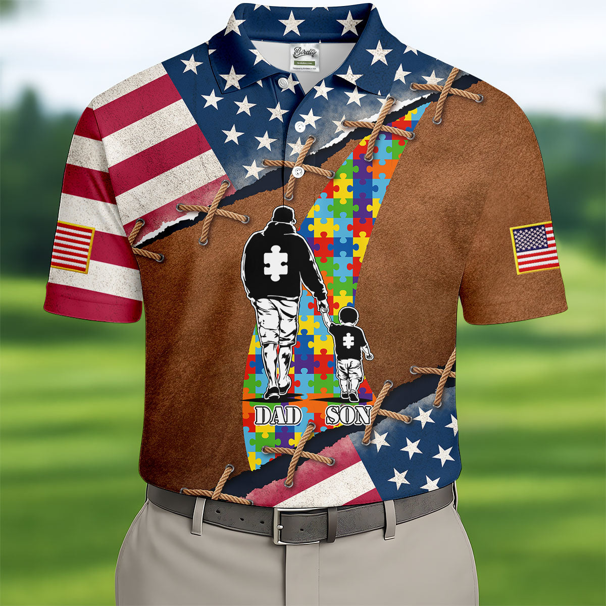 You'll Never Walk Alone Autism Awareness Patriotic Golf Shirt, Golf Shirts For Men, Golf Gift For Dad