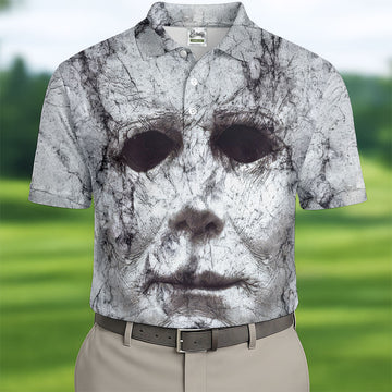 Horror Myer Face Polo ShirtFor Men, Horror Cosplay Golf Tops For Men, Halloween Golf Shirt