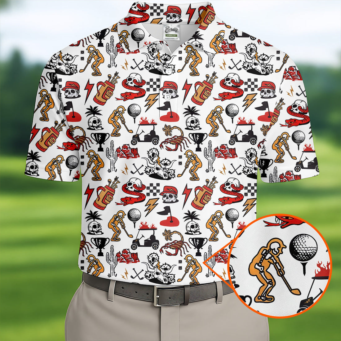 Horror Pattern White Halloween Golf Tops For Men, Fun Golf Shirts For Men, Halloween Gift Idea