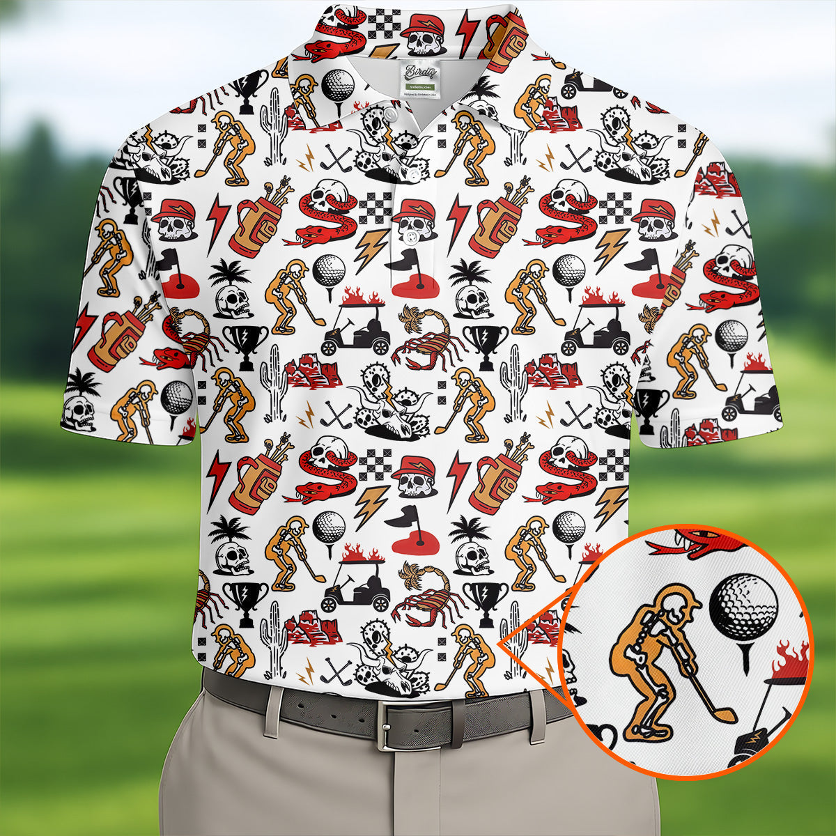 Horror Pattern White Halloween Golf Tops For Men, Fun Golf Shirts For Men, Halloween Gift Idea