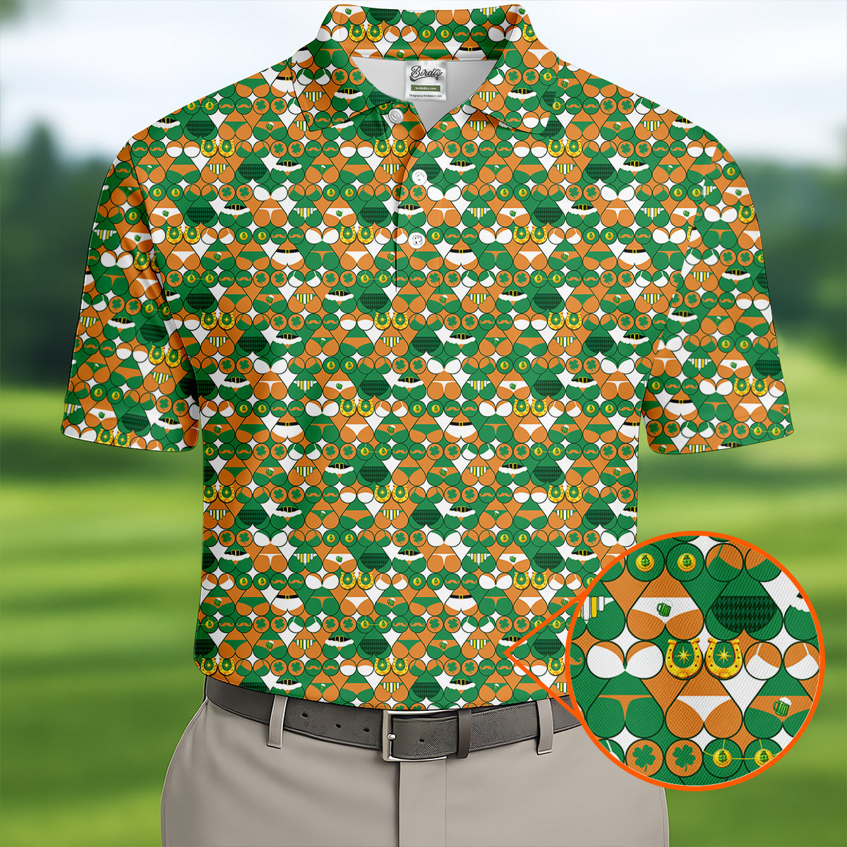Naughty Fun Adult Humor St Patrick's Day Golf Shirt, Green Orange White Polo ShirtFor Men