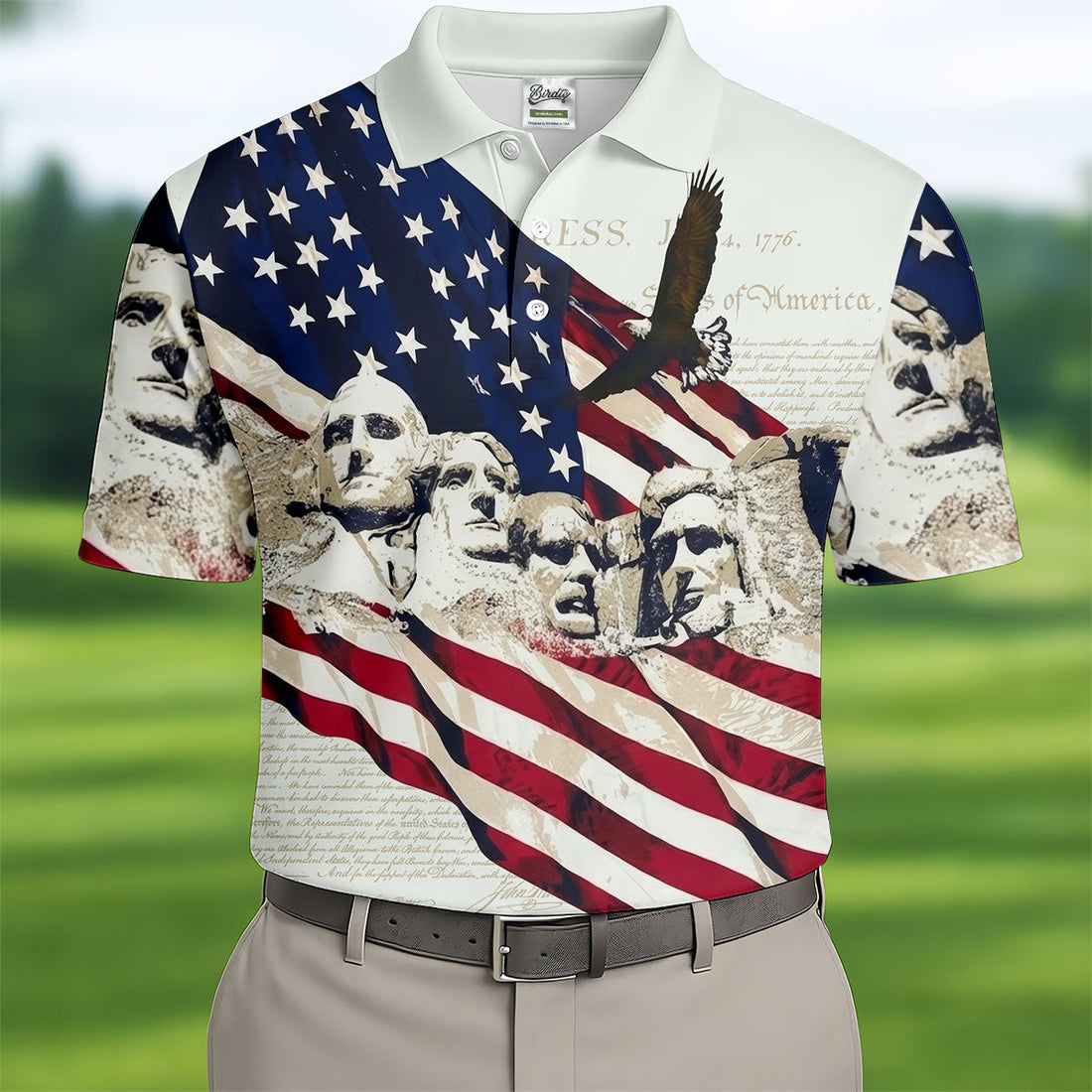 Mount Rushmore American Flag Pattern 4th Of July Patriotic Golf Shirt, 250th Anniversary Golf Shirts For Men