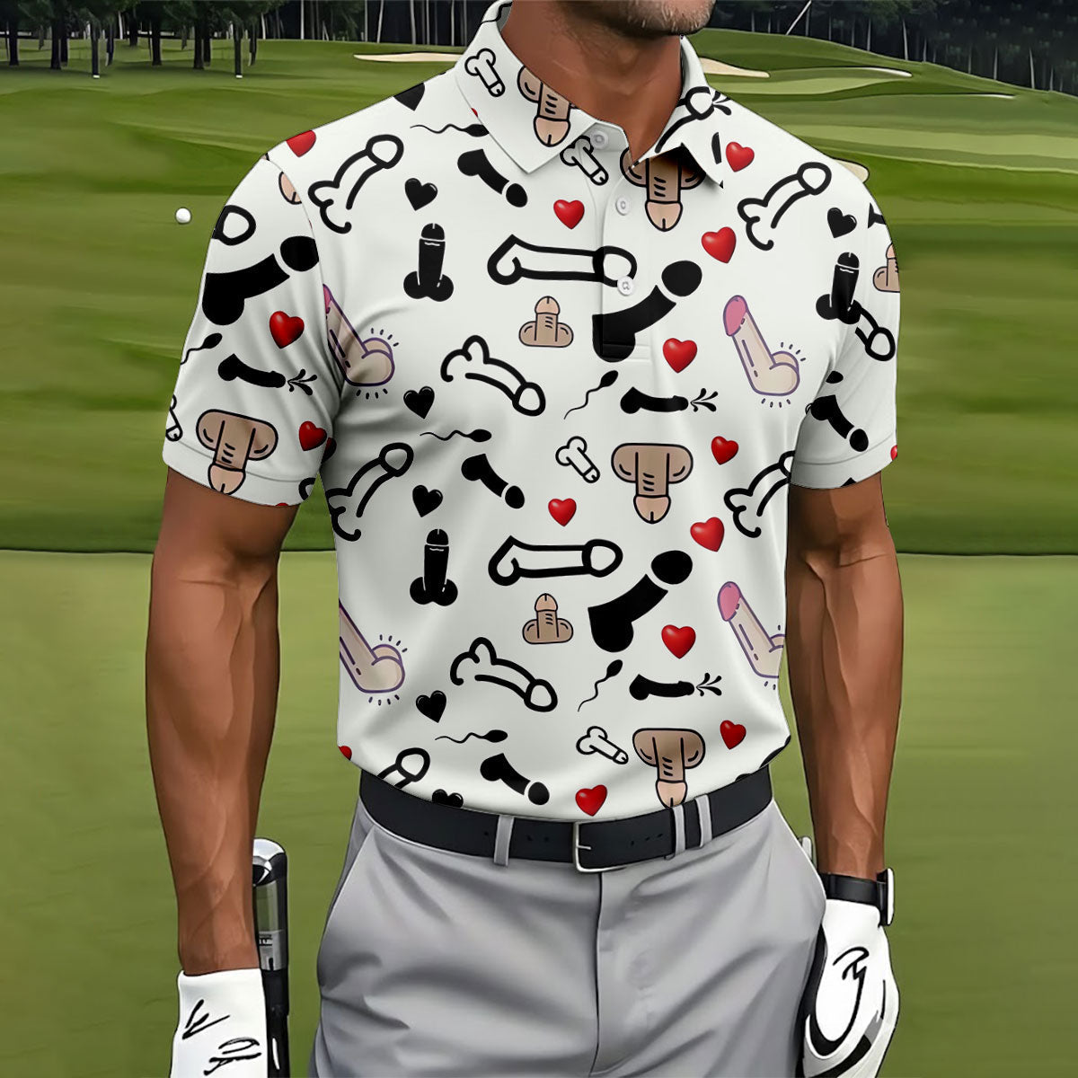 Adult Humor LGBT Pride Men's Funny Golf Shirts, Gay Pride Month Celebrate Golf Shirts For Men