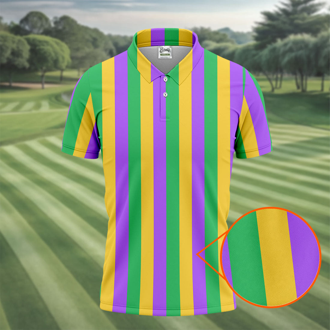 Green Gold Purple Vertical Stripe Mardi Gras Golf Shirt, Polo ShirtFor Men, Golf Shirts For Men