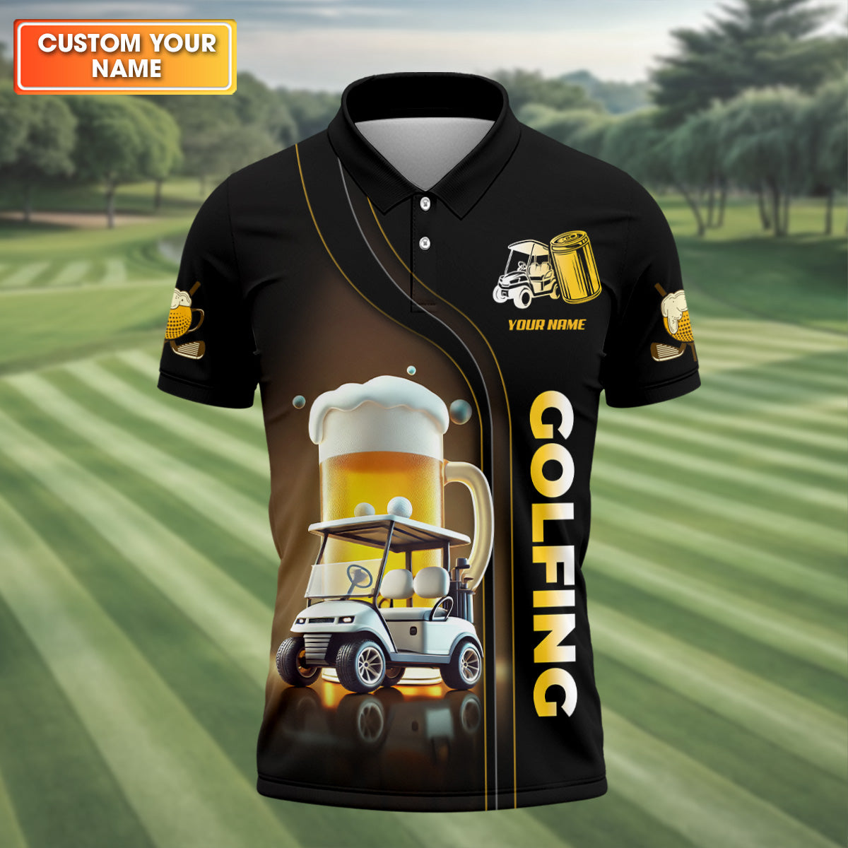 A Good Day Starts With Golf Carts And Beer Custom Men's Golf Polo ShirtFunny Golf Shirt, Dad Golf Gift