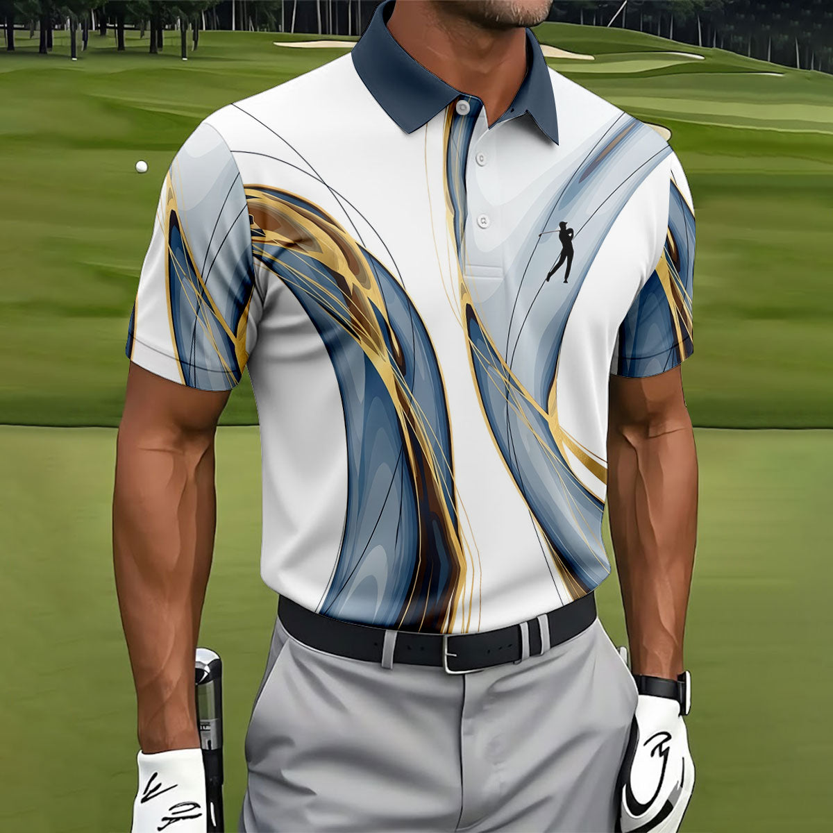 Abstract Line Art Retro Golf Shirt, Golf Shirts For Men, Polo Shirtor Men, Golf Gift For Men