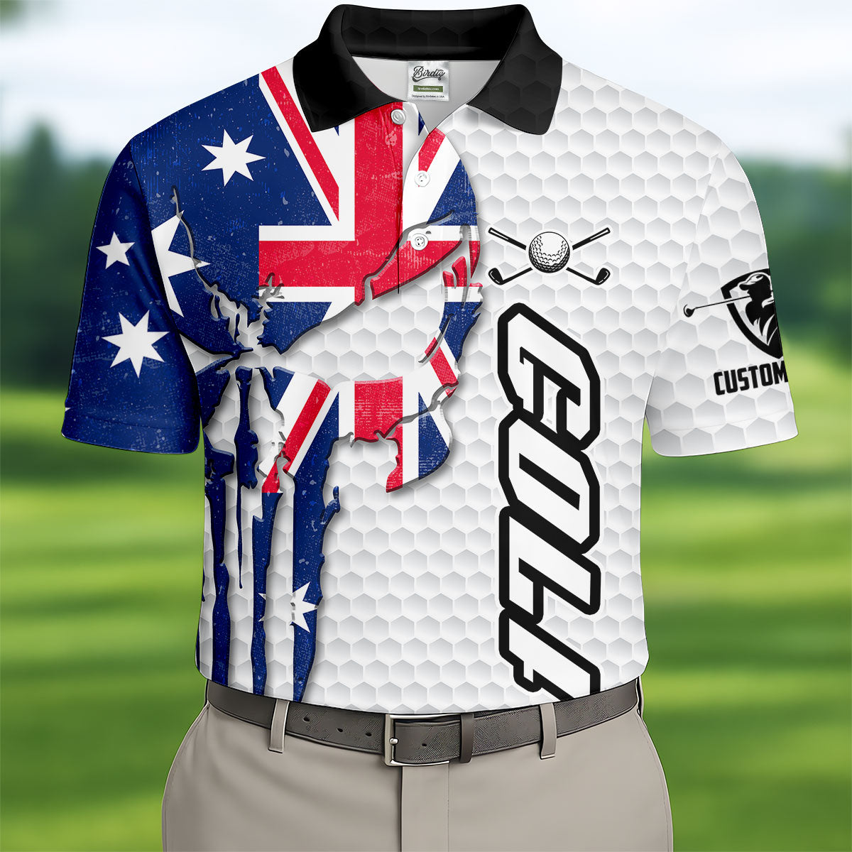 Cool Skull Golf Ball Pattern Australia Flag Print White Golf Shirt, Polo Shirtor Men