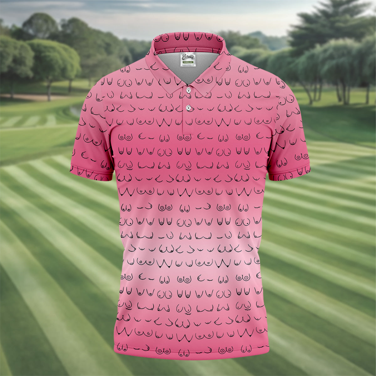 Pink Ombre Mens Funny Golf Shirts , Fun Golf Shirts For Men, Men Golf Polo Shirt Cool Golf Gifts