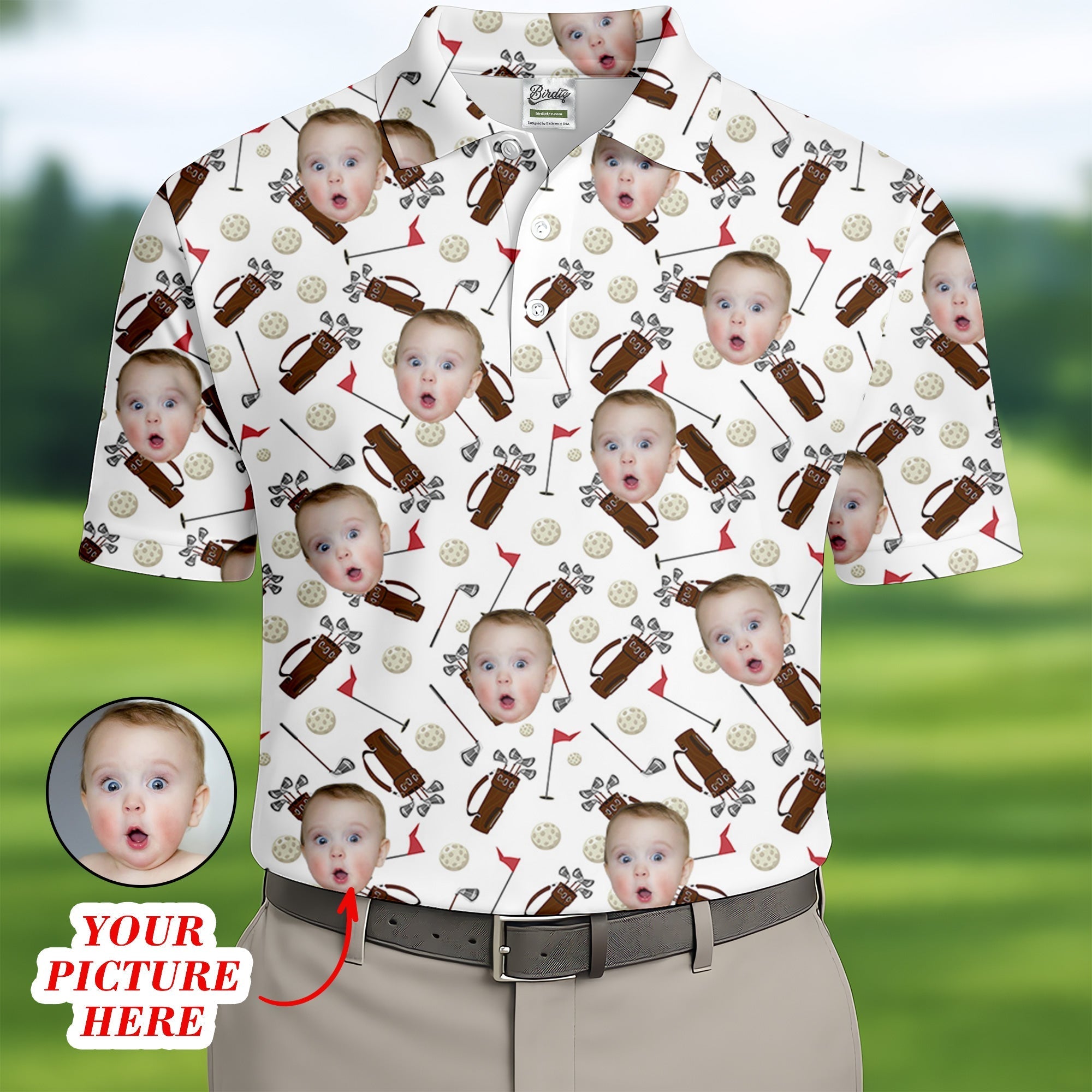 Custom Shirts With Faces, Funny Golf Polo ShirtGolf Gifts For Dad, Christmas Golf Gift