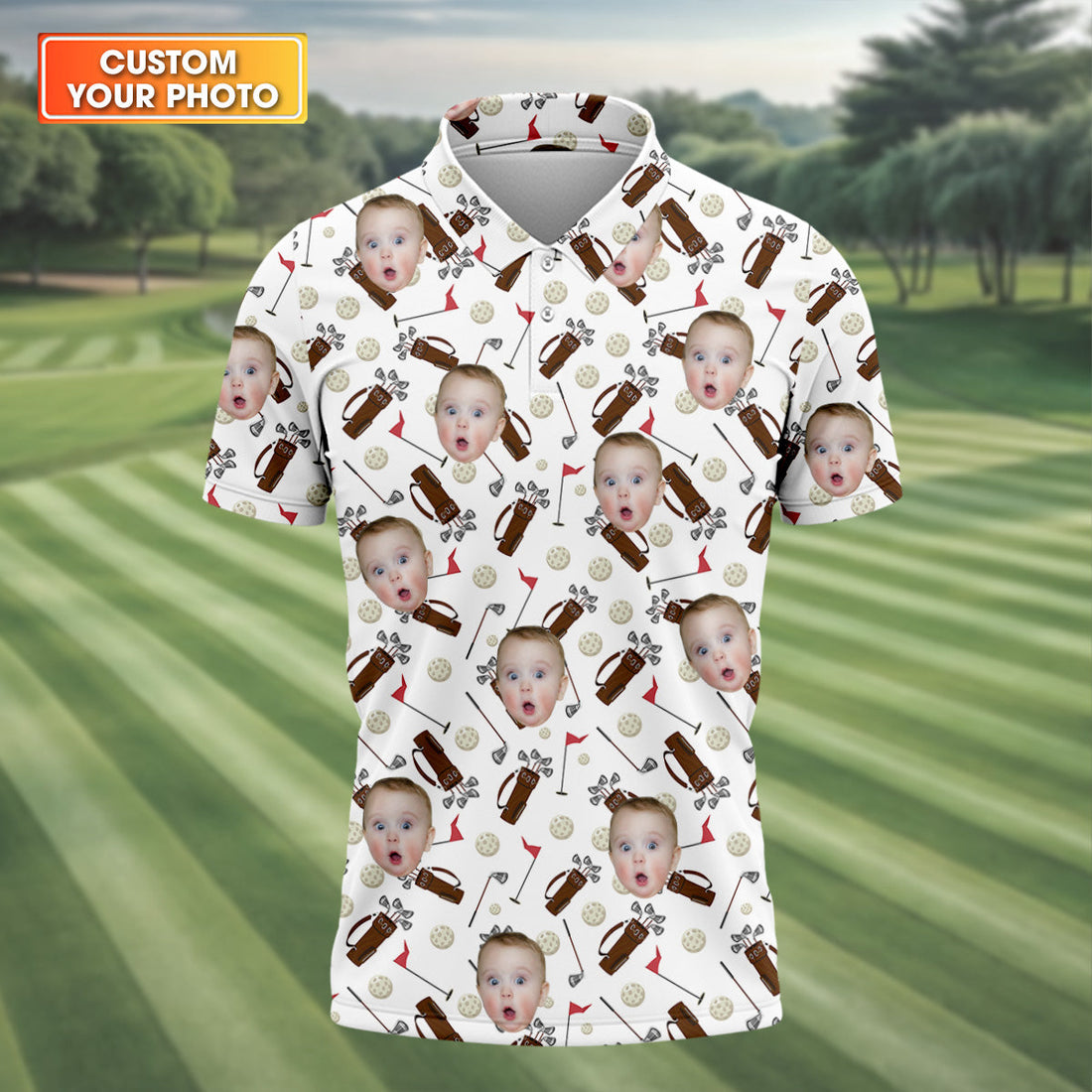 Custom Shirts With Faces, Funny Golf Polo ShirtGolf Gifts For Dad, Christmas Golf Gift