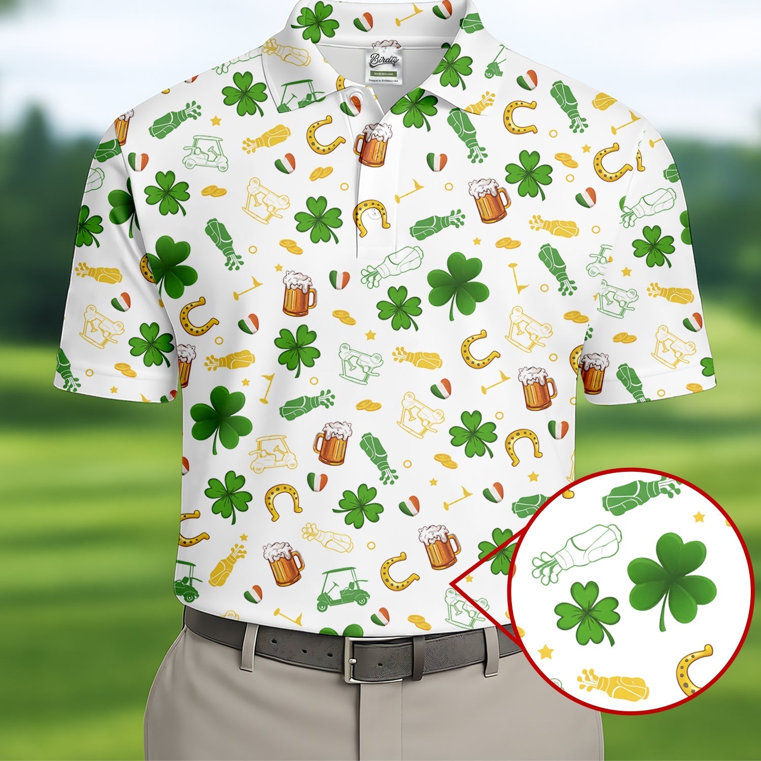 St Patrick's Day Beer Golden Horseshoes Shamrock Golf Shirt, Polo ShirtFor Men, Golf Shirts For Men