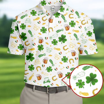 St Patrick's Day Beer Golden Horseshoes Shamrock Golf Shirt, Polo ShirtFor Men, Golf Shirts For Men
