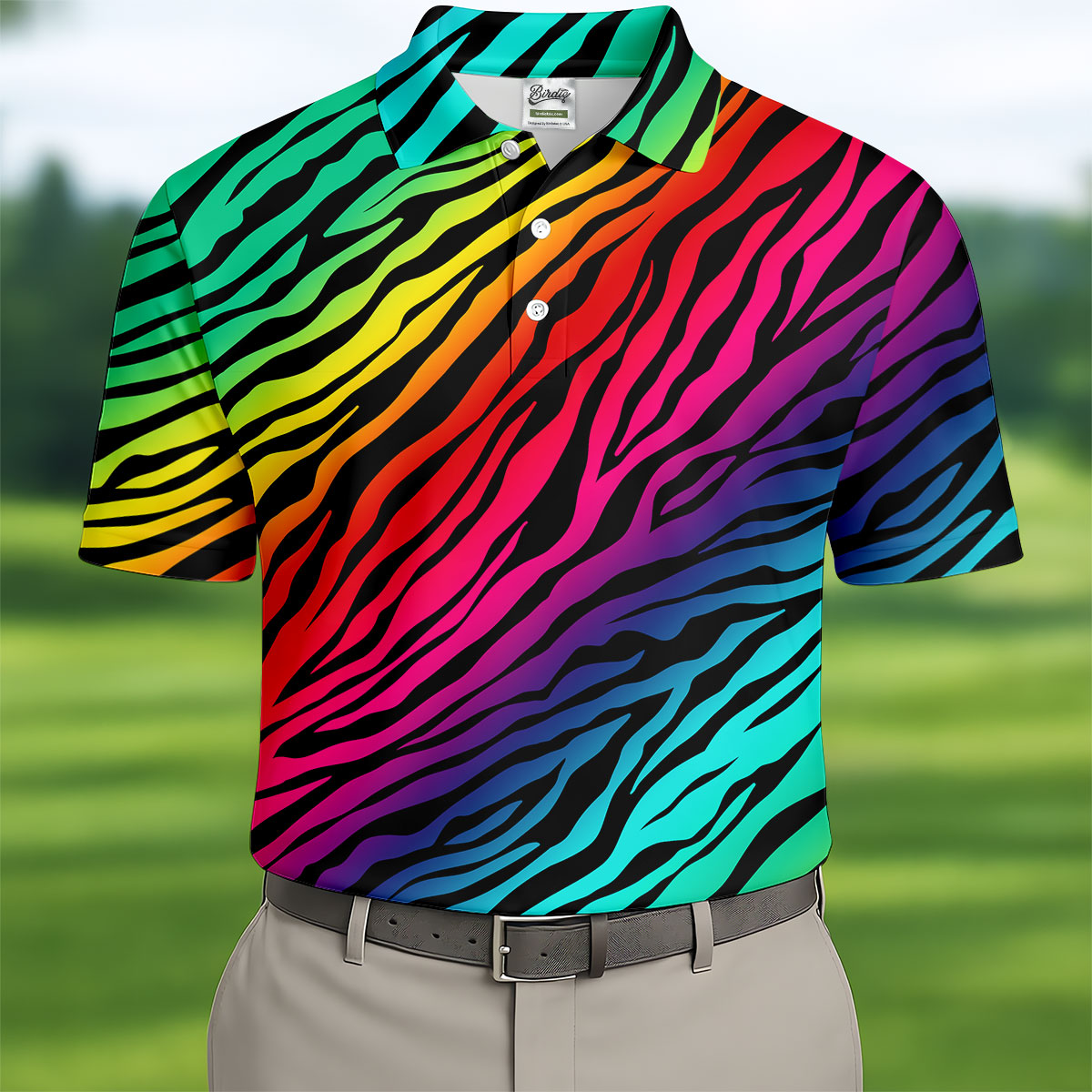 Rainbow Gradient LGBT Support Zebra Pattern Golf Tops For Men, Pride Month Golf Shirts For Men