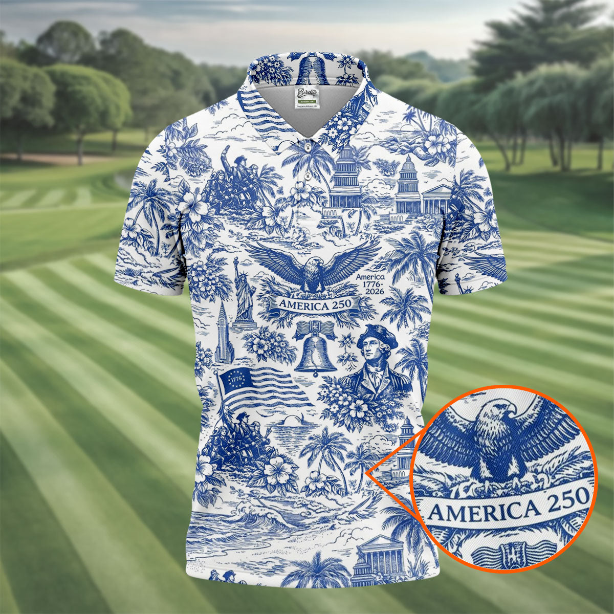 250 Years Of America Tropical Vibe Vintage Golf Shirt, Patriotic 4th Of July Golf Shirts For Men