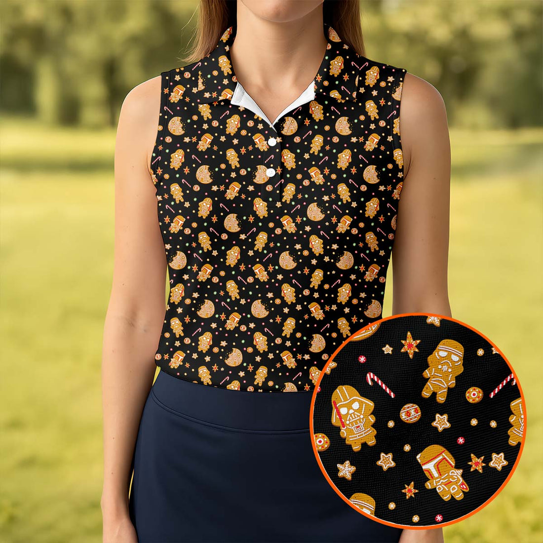Funny Gingerbread Villain Character Ladies Golf Tops, Christmas Golf Shirt, Women's Golf Gifts
