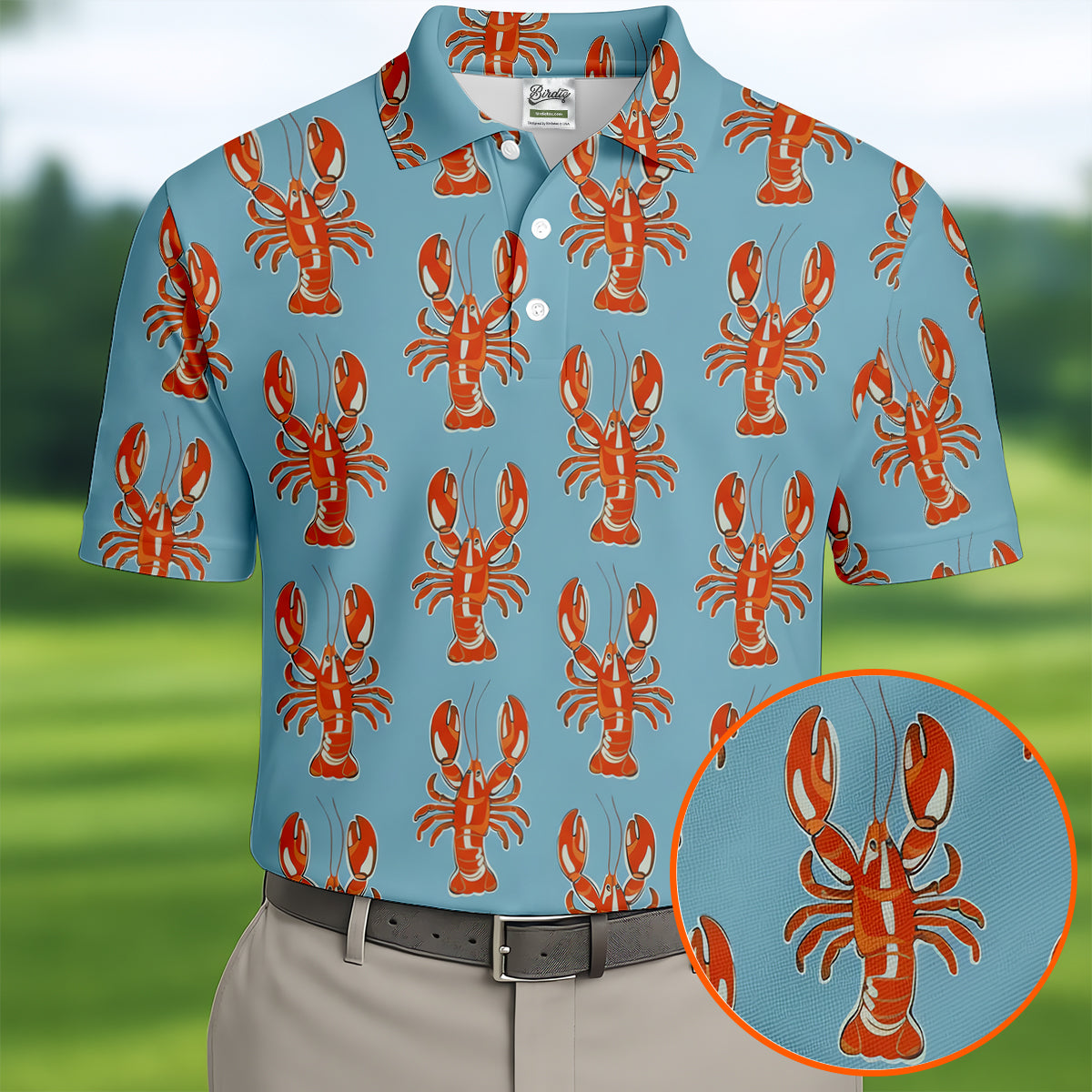 Orange Lobsters Light Blue Mardi Gras Golf Shirt, Golf Tops For Men, Polo ShirtFor Men, Golf Shirts For Men