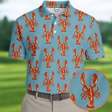 Orange Lobsters Light Blue Mardi Gras Golf Shirt, Golf Tops For Men, Polo ShirtFor Men, Golf Shirts For Men