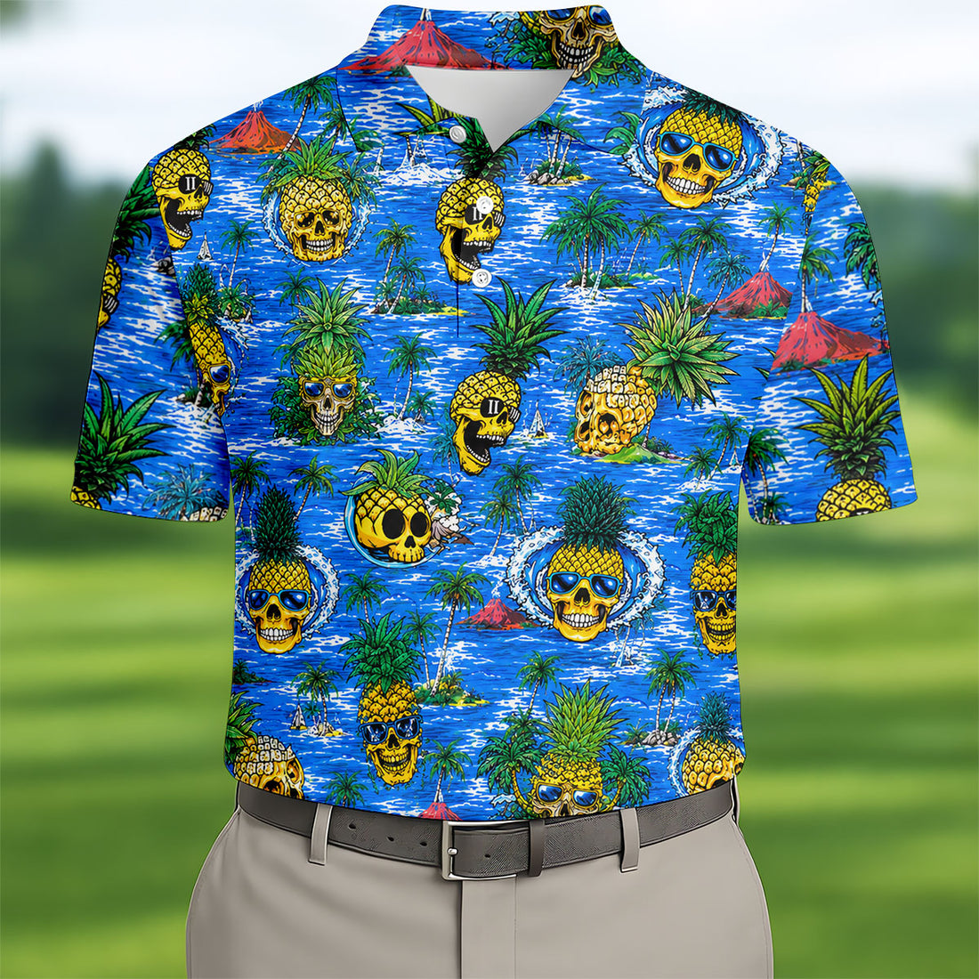 Pineapple Skull Island Ocean Hawaiian Golf Shirt, Hawaiian Golf Shirt, Golf Shirts For Men