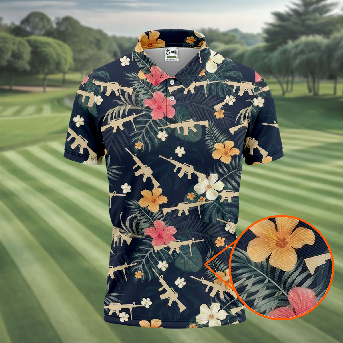 Colorful Hibiscus With Army Theme Golf Shirts For Men, Polo ShirtFor Men, Golfing Apparel