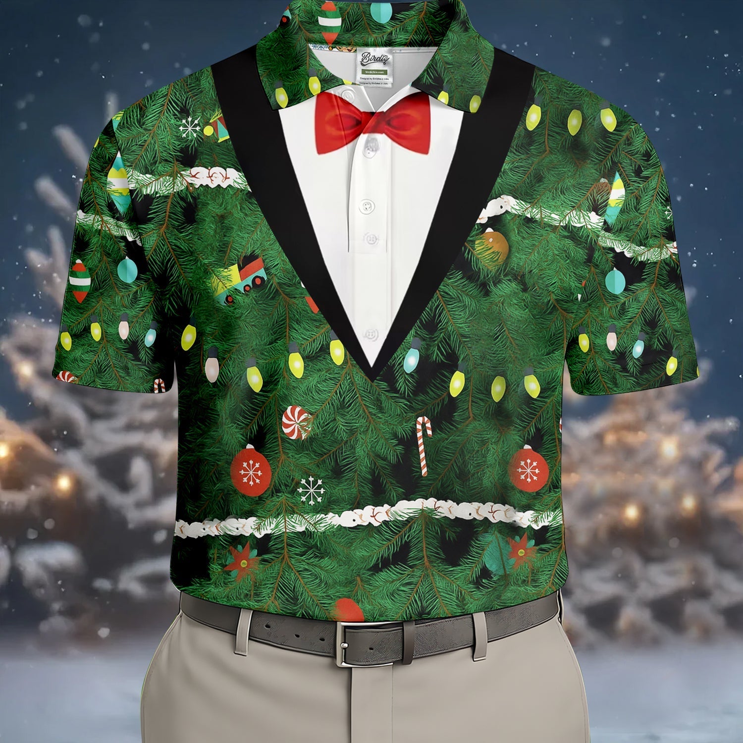 Christmas Tree Needles Green Festive Men's Golf Polo Shirt Christmas Golf Shirt, Golf Gift For Men