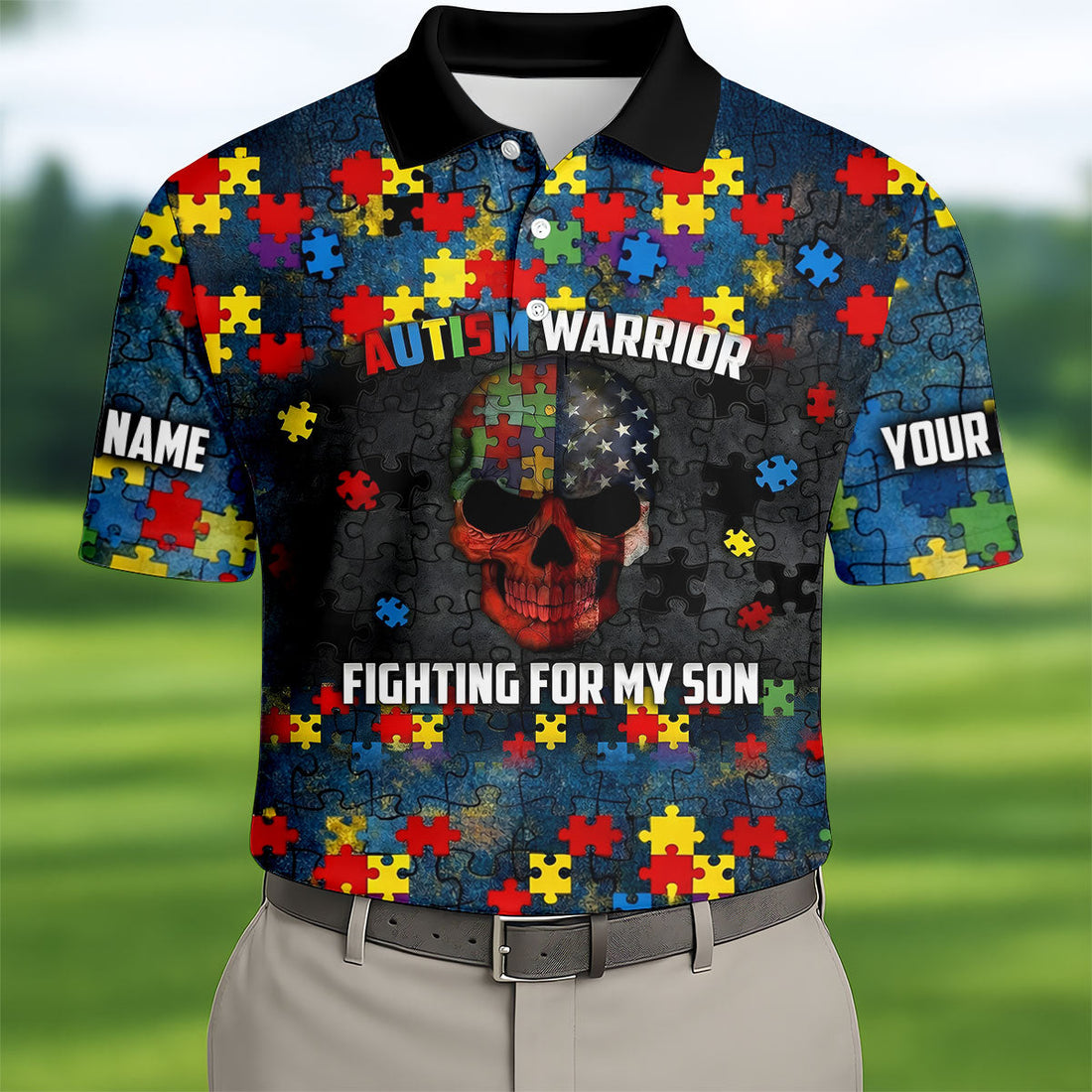 Autism Warrior Fighting For My Son Colorful Puzzles Golf Tops For Men, Father's Day Golf Gift