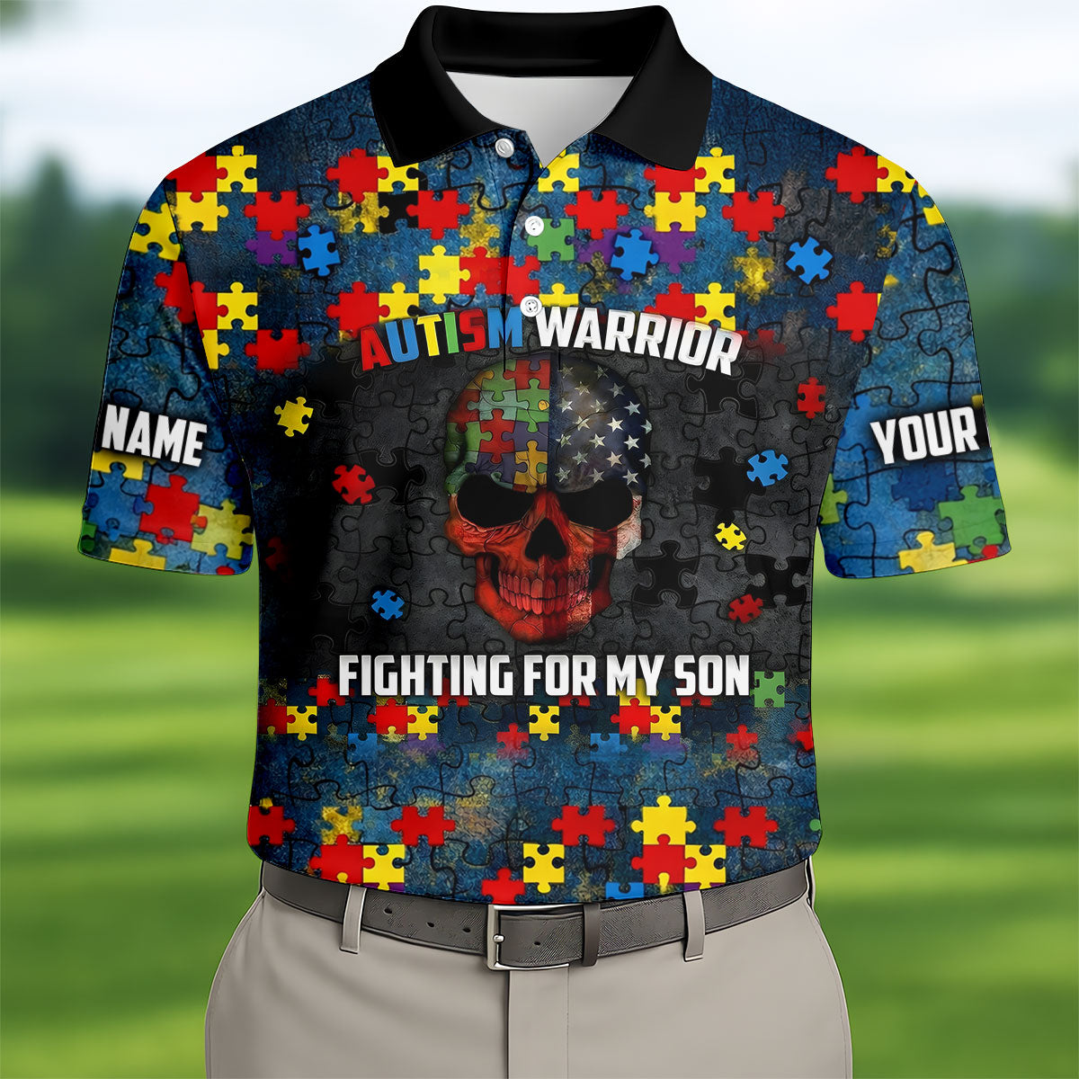 Autism Warrior Fighting For My Son Colorful Puzzles Golf Tops For Men, Father's Day Golf Gift
