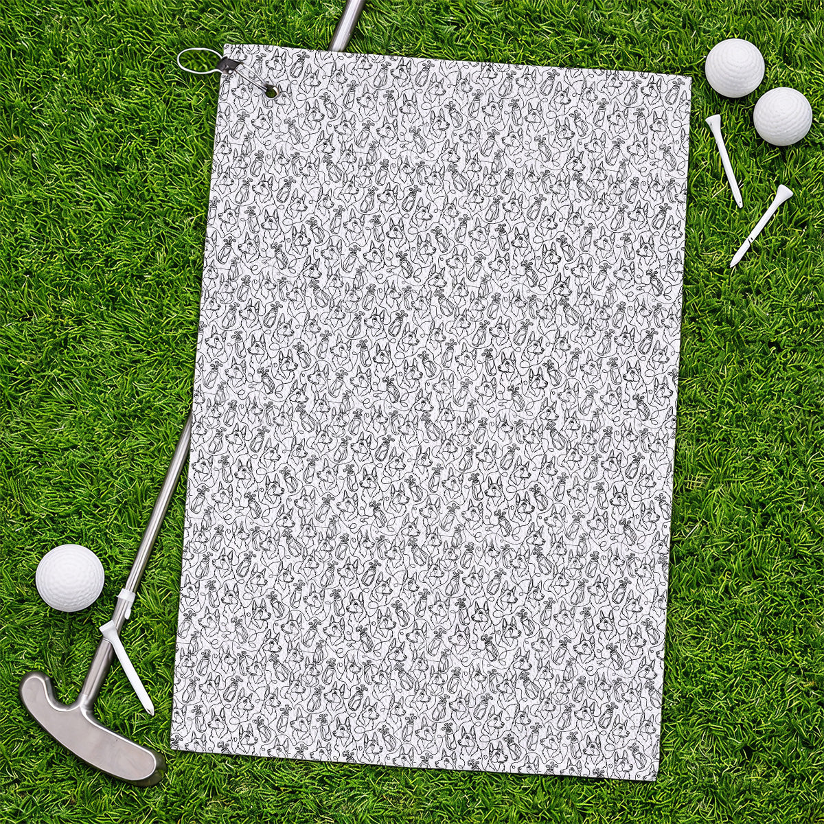 German Shepherd Line Art Golf Towels, Crazy German Pattern Golf Towel, Golf Gift For Golfers