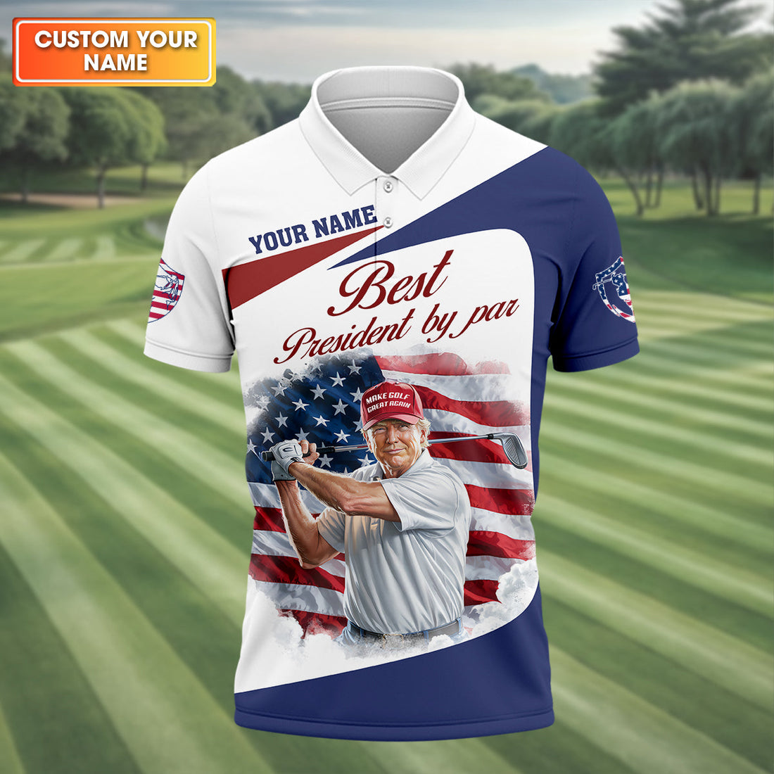 Best President By Par Custom Funny Golf Polo Shirtrump Shirt, Christmas Golf Gift