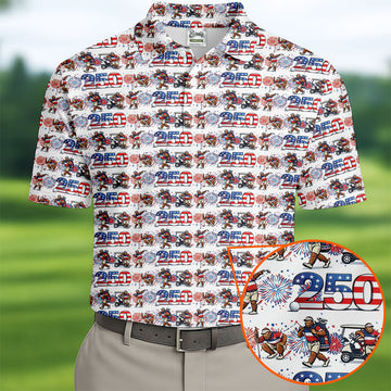 Funny Bigfoot Golf Pose Patriotic 4th Of July White Golf Shirt, 250 Years Golf Shirts For Men