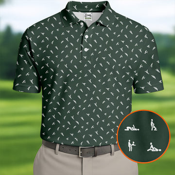 Naughty Position Dark Green Fun Golf Shirts For Men, Valentines Golf Gift, Polo ShirtFor Men, Golf Gift For Men