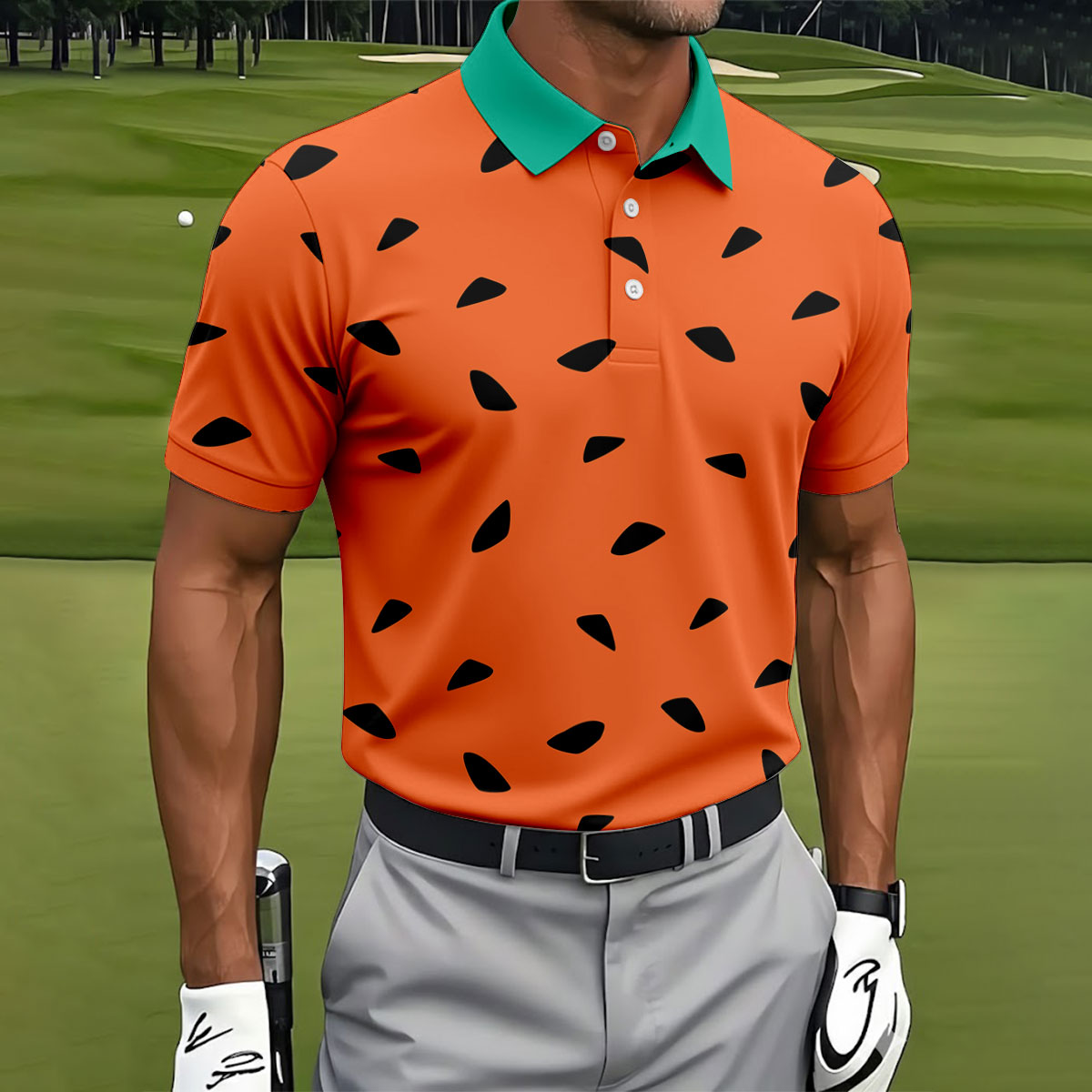 Watermelon Slice Polo Shirt, Orange Summer Design, Golf Shirts For Men