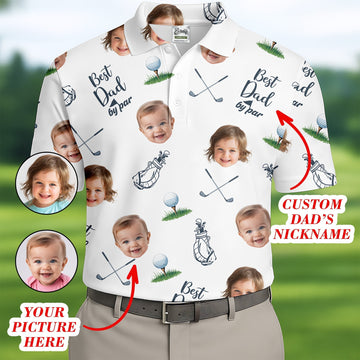 Best Dad By Par Custom Photo Golf Shirt, Funny Golf Polo ShirtChristmas Golf Gift