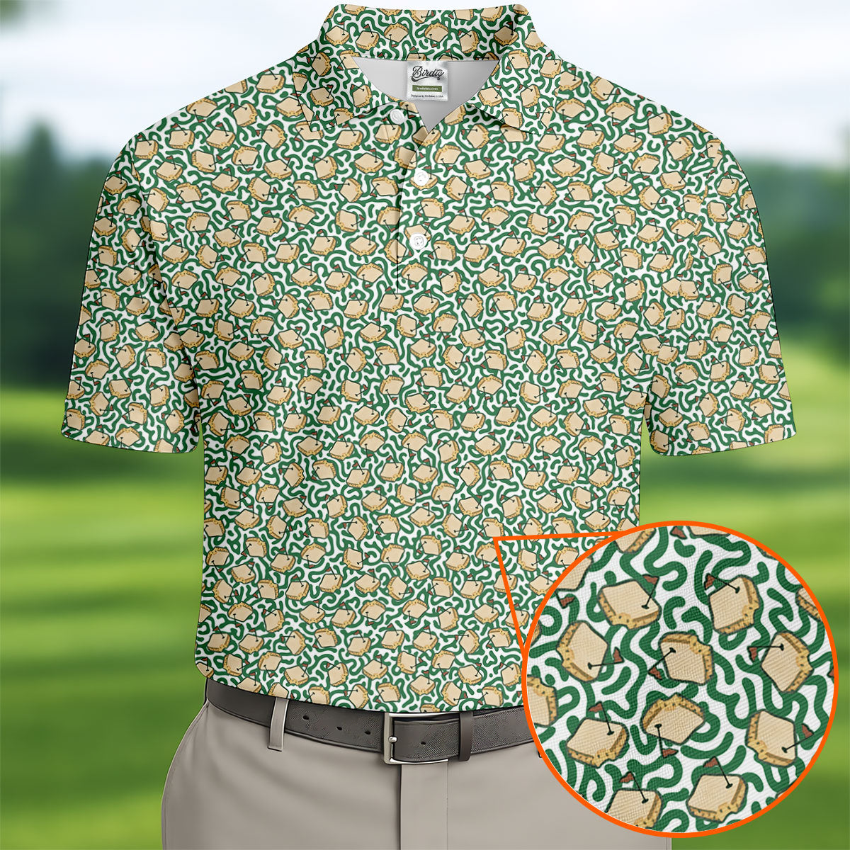 Sandwich Golf Course Seamless Pattern Performance Golf Shirt, Golf Tops For Men, Golf Shirts For Men