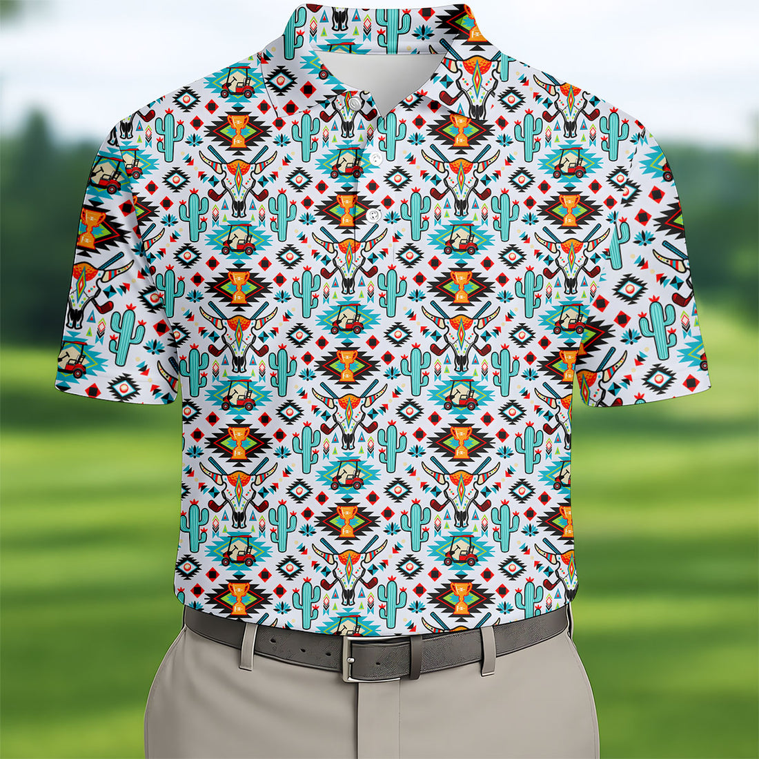 Southwestern Golf Pattern Polo Shirt, Golf Polo Shirts For Men, Mens Golf Apparel
