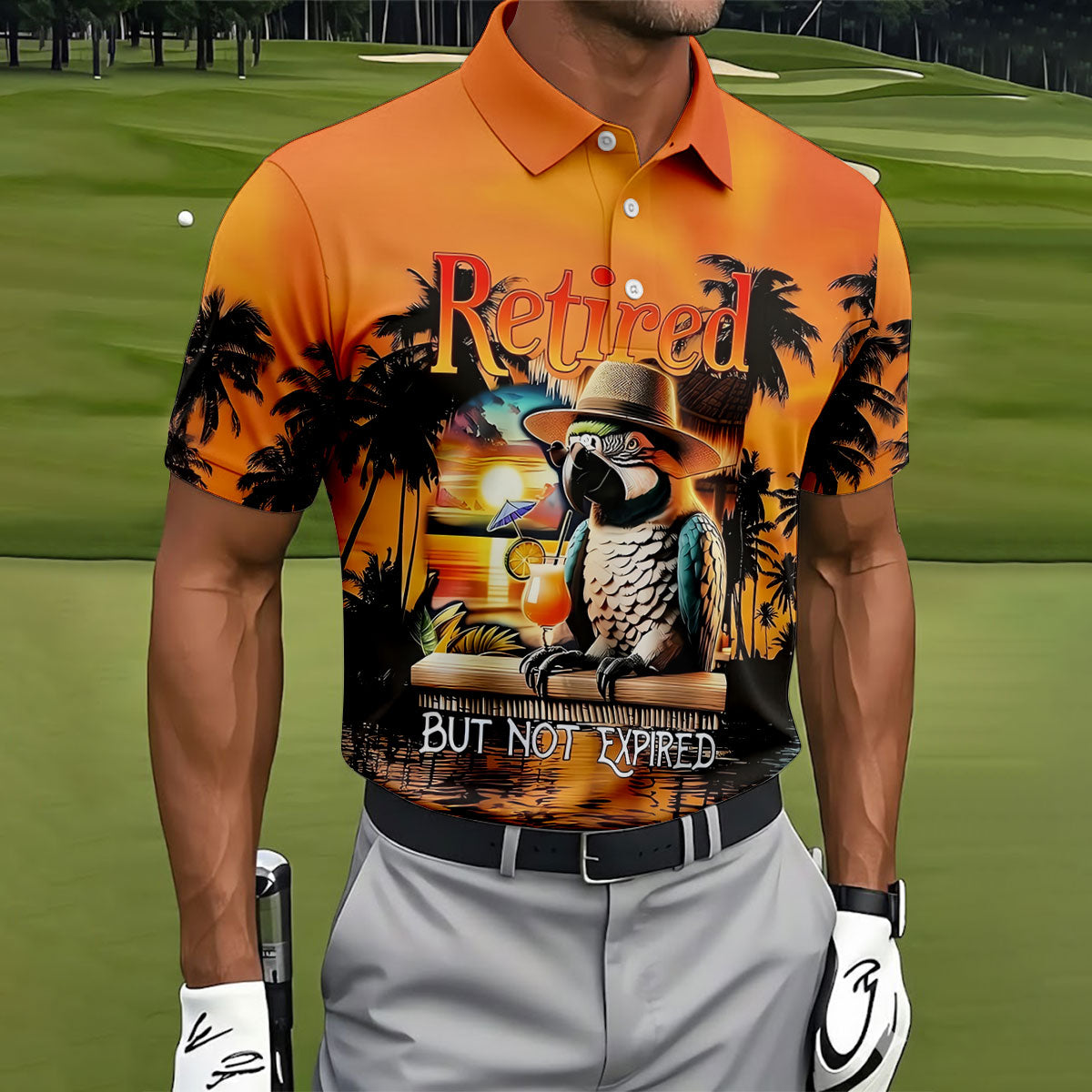 Funny Retirement Parrot Beach Vacation Golf Shirt, Mens Golf Polo, Printed Golf Shirts
