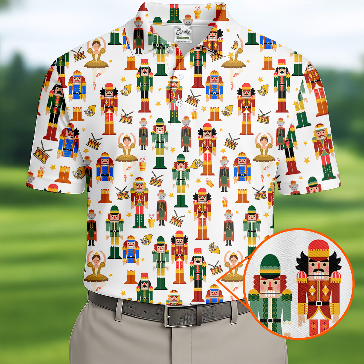 Nutcracker Christmas Golf Tops For Men, White Polo Shirt ??ns, Christmas Golf Shirt, Golfing Apparel