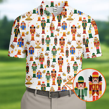 Nutcracker Christmas Golf Tops For Men, White Polo Shirt ??ns, Christmas Golf Shirt, Golfing Apparel
