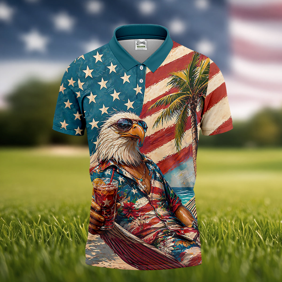 Cool Bald Eagle 250 Years American Flag Golf Shirt, Patriotic 4th Of July Golf Shirts For Men