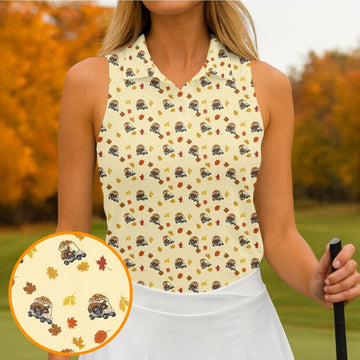 Thanksgiving Turkey Golf Cart Golf Polo Shirt Women's Golf Tops, Ladies Golf Shirts, Golfing Apparel