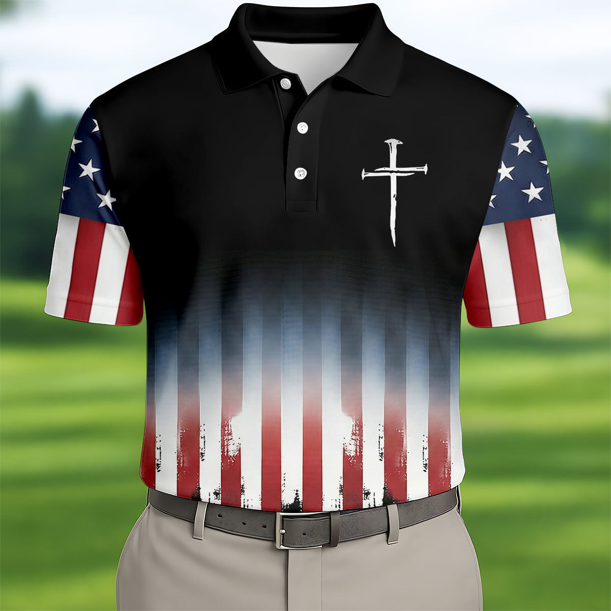 250 Years USA Anniversary 1776-2026 Men's Golf Polo ShirtFaith Cross 4th Of July Patriotic Golf Shirt