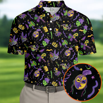 Mardi Gras Golf Golf Polo Shirt Mardi Gras Black Golf Shirt, Golf Tops For Men