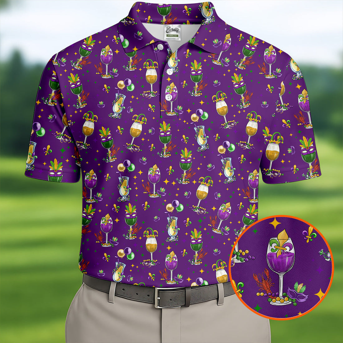 Mardi Gras Wine Glass Beaded Garland Fleur De Lis Purple Golf Shirt, Polo ShirtFor Men, Golf Shirts For Men
