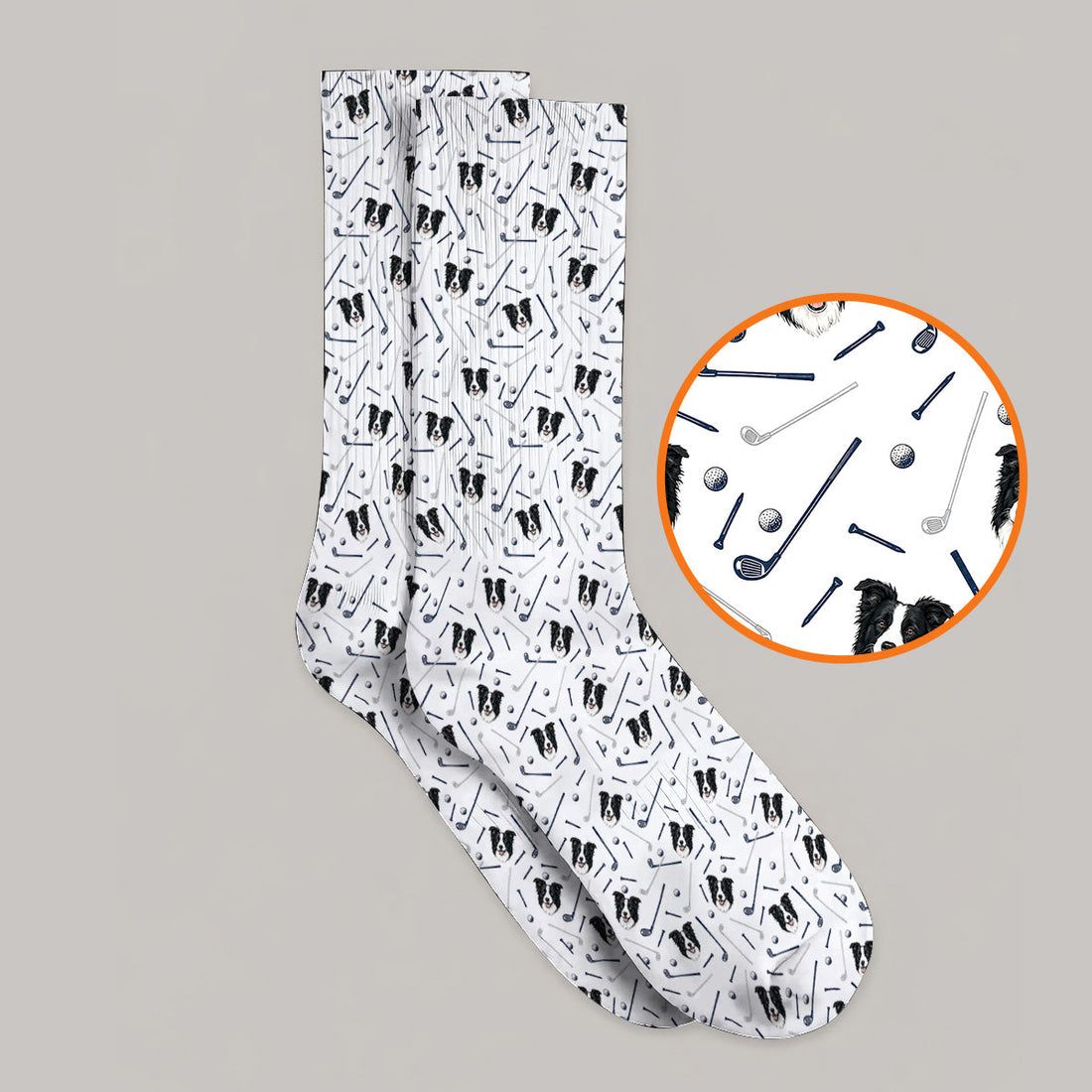 Funny Border Collie Golf Socks, Border Collie Pattern Golf Sock for Dog Lovers, Golf Gift for Golfer