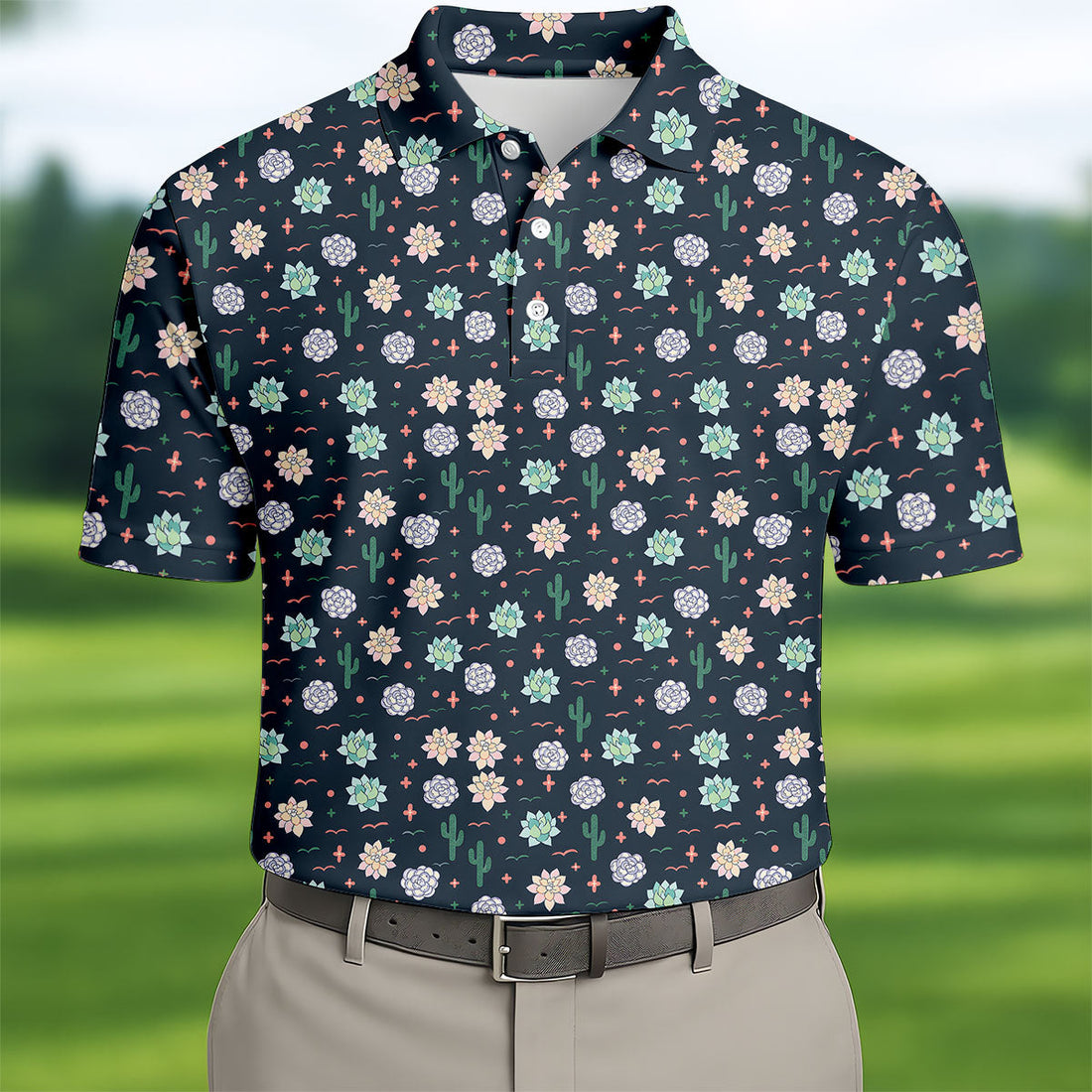 Boho Succulent And Cactus Hawaiian Golf Shirt, Mens Golf Polo, Printed Golf Shirts