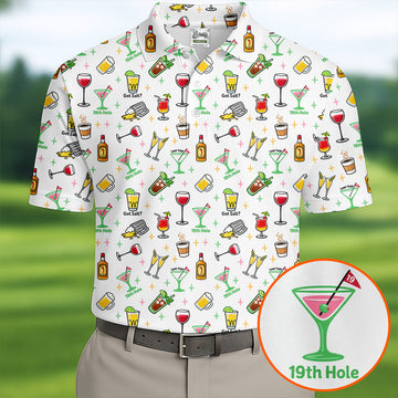19th Hole Cocktail Drinks Pattern Golf Shirt, Mens Golf Polo, Printed Golf Shirts